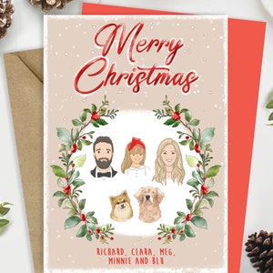 Familienporträt benutzerdefinierte Weihnachtskarte, personalisierte Familienillustrationszeichnung, Feiertag DIY druckbare Karte Benutzerdefinierte Familienweihnachtsporträt