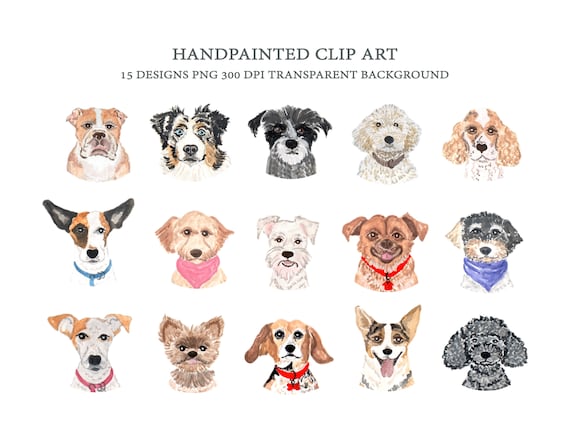Download Dog Faces Clip Art Dog Breeds Clipart Watercolor Hand Etsy