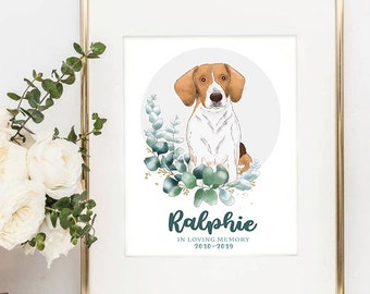 Pet memorial dog portrait illustration, custom pet gift, dog cat pet drawing, gift for animal lover, pet portrait digital printable file