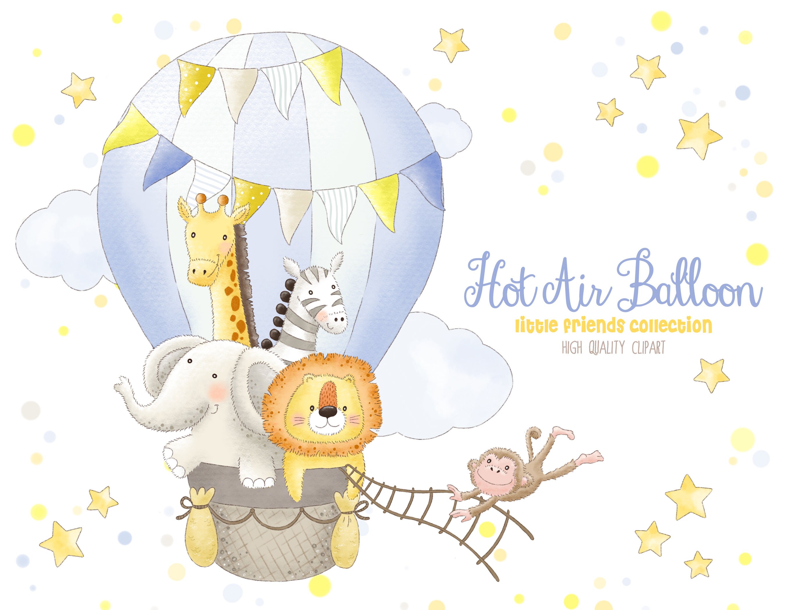 Hot air balloon animals clipart boy watercolor graphic design Etsy