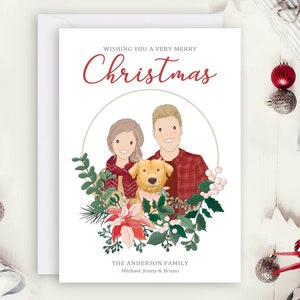Benutzerdefinierte illustrierte Familienporträt-Weihnachtskarte, personalisierte Familienzeichnung, druckbare digitale Datei