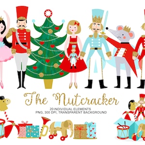 The Nutcracker Christmas clipart, The Nutcracker ballet graphic, Holiday Clip art, Sugar Plum Fairy, Clara, Vintage toys digital watercolor