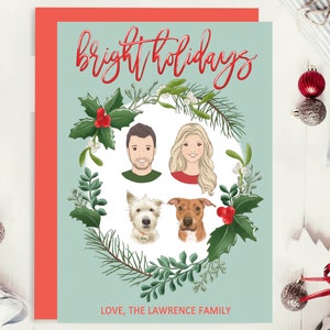 Benutzerdefinierte Familienportrait Weihnachtskarte, Familie Illustration Zeichnung, Urlaub DIY druckbare Karte Benutzerdefinierte Familie Weihnachtsportrait
