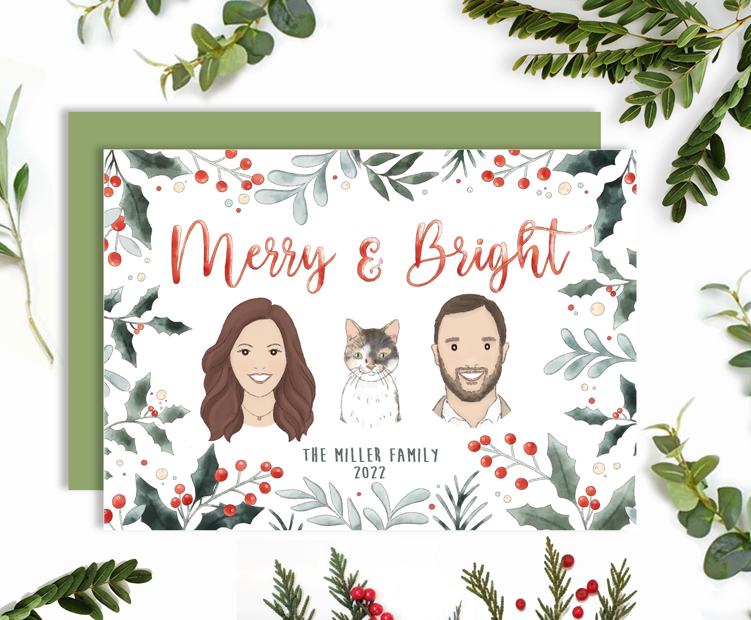 Family Christmas Card Portrait, Custom Family Holiday Drawing, Family Portrait Christmas Card, DIY Printable Christmas Card, Holiday Gift