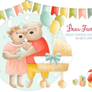 Ours clipart, clipart maman ours, papa ours clipart, clipart famille, petite fille ours, petit garçon ours, clipart famille ours, ours à mémoire de soins