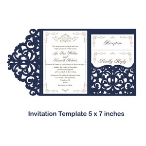 SVG Wedding Invitation Paper Cut Template 5*7 (svg, cdr, ai, eps, pdf, dxf) laser cut instant download cricut, cameo, scanncut - D166