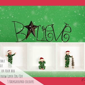 White Photo Box Photography Christmas Template - 3 box Believe grid for Inside the box, In the box