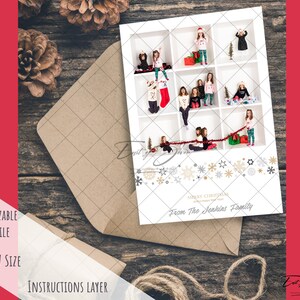 Design elegante de cartão de Natal para sessões de fotografia em caixa de fotos branca e "Dentro da caixa" ou "Na caixa"