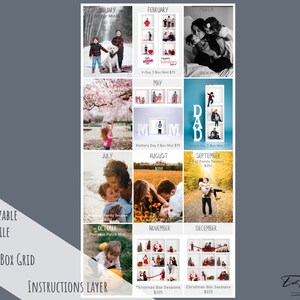 Photography Year Long Planner Grid - 12 Box Collage for Facebook