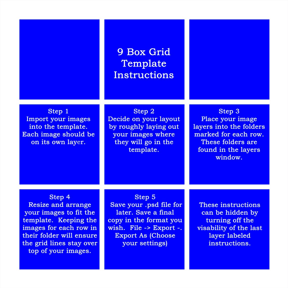 White Photo Box Grid 9 Box Template template Etsy