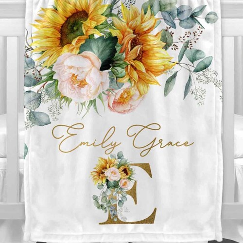 Custom Baby Blanket Sunflower Receiving Nursery Bedding Etsy