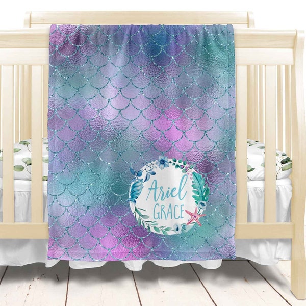 Mermaid Blanket Custom Baby Girl Mermaid Blanket Personalized Baby Shower Gift Mermaid Scales Blanket Mermaid New baby gift