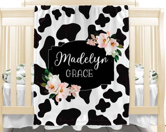 Personalized Cow Print baby girl blanket Custom Girl blanket Name Blanket blanket New Farm baby gift