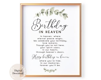 Happy Birthday in the Heaven, Heavenly Birthday Poem, Happy Heavenly 1st Birthday Poem, Dad, husband, Son, Printable Memorial sign with poem