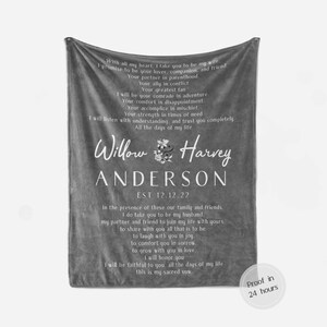 1st wedding anniversary gift for him her for couple Wedding vows gift Personalized blanket Throw Cotton 2nd anniversary gifts wife husband