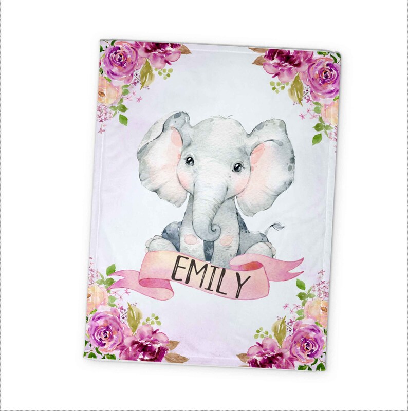 Lilac Personalized Elephant Baby Blanket Girl Elephant Blanket Etsy