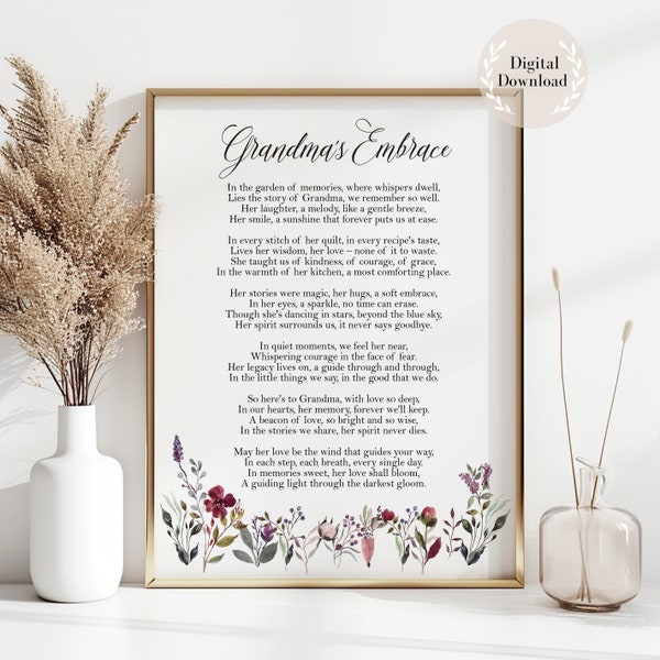 Funeral poem for grandma, Memorial Verse, Death of a Grandma Poem, Grandma Loss Poem, Memorial poem, Grandmother loss poems