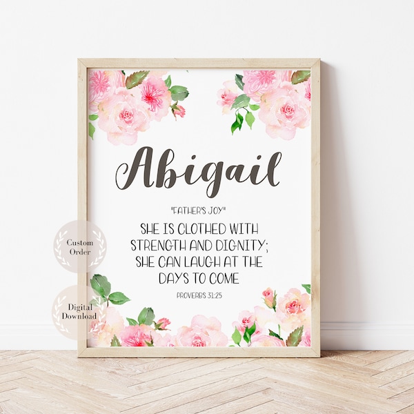 Name meaning art, Meaning of child name, Christian Name Meaning, Any Biblical Name art Bible Verse, Personalized Roses Floral Theme Girl