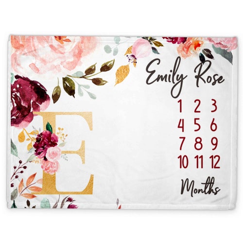 Purple Gold Floral Baby Milestone Blanket Girl Personalized Etsy