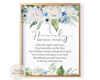 Happy Heavenly Birthday Poem Download, Birthday in Heaven, Happy Birthday in the Heaven, Mom Mum Grandma Daughter Memorial Verse Printable