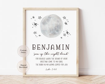 Name meaning art print, Name meaning sign, Christian Name Definition gift, Any Biblical Name art with Bible Verse, Moon stairs Name Sign Boy