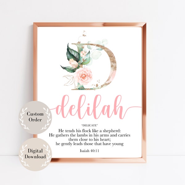 Biblical Name signification Christian Baby Girl Name Meaning with Bible Verse Custom Initial Letter Nursery Name Sign Kids scripture