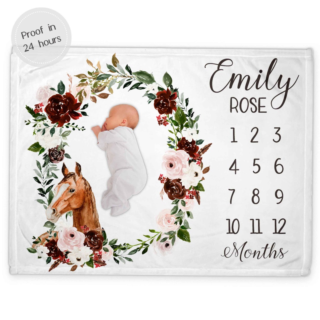 Custom Horse Blanket Milestone Blanket Girl Baby Name Blanket Etsy