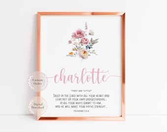 Name meaning sign, Baby Name Sign, Christian Name Meaning, Any Biblical Name art with Bible Verse, Wildflowers, Nature Theme Girl