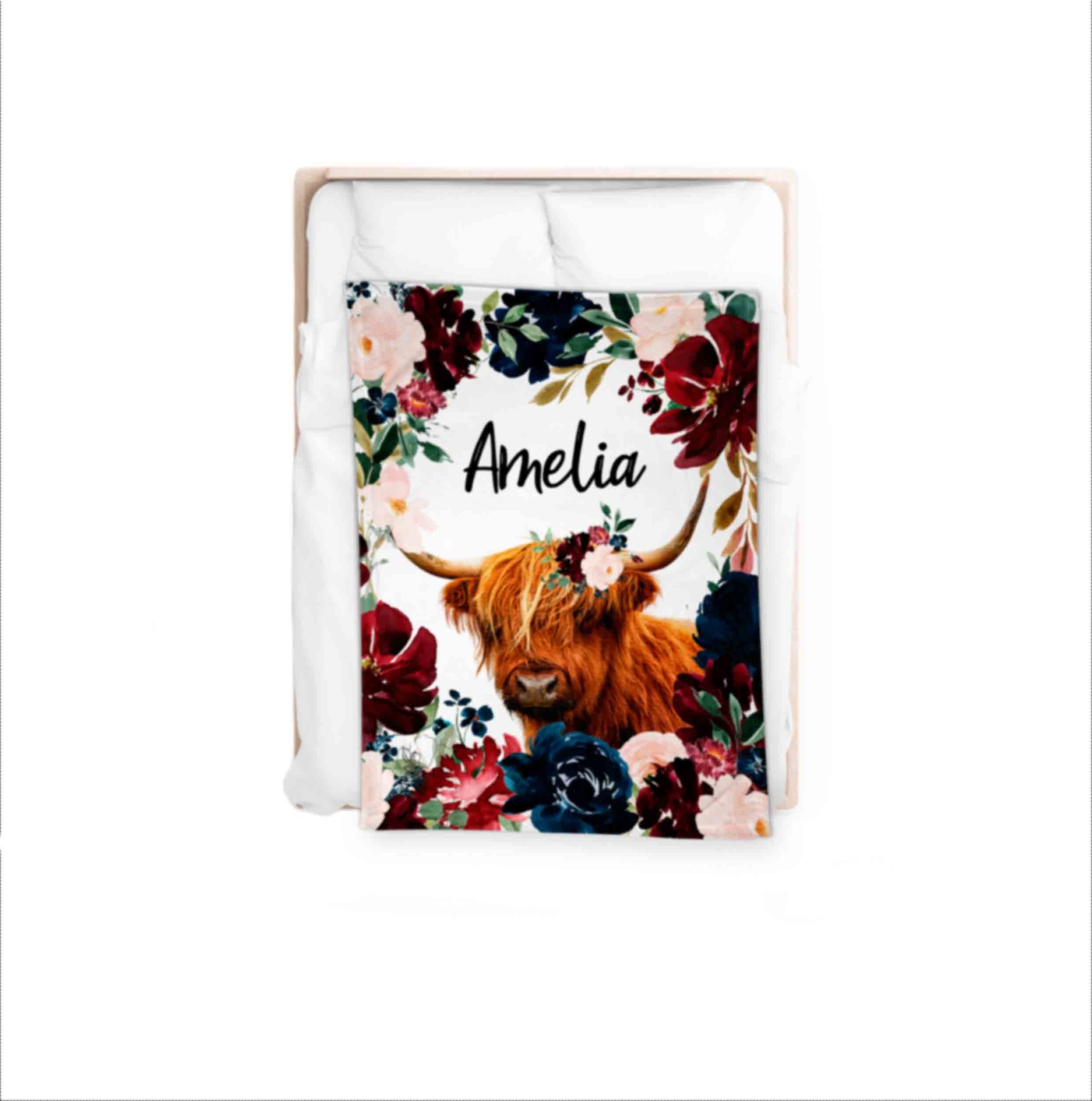 Highland Cow Blanket Cow Lover Gift Personalized Name Blanket Etsy