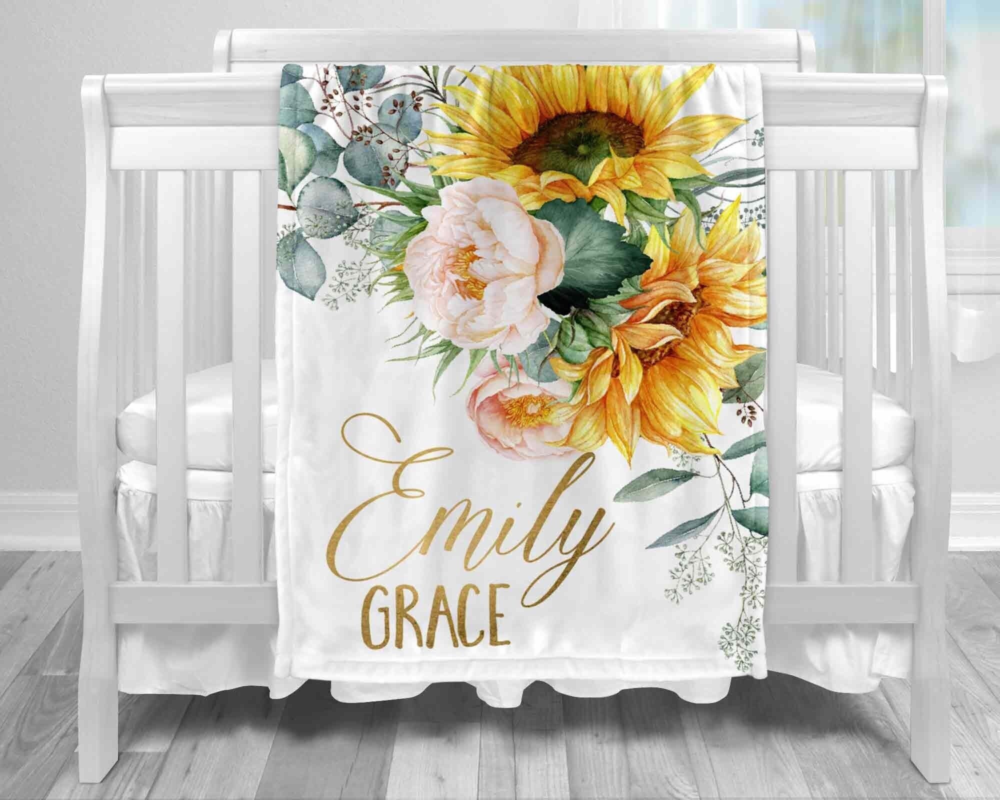 Custom Baby Blanket Sunflower Receiving Nursery Bedding Etsy