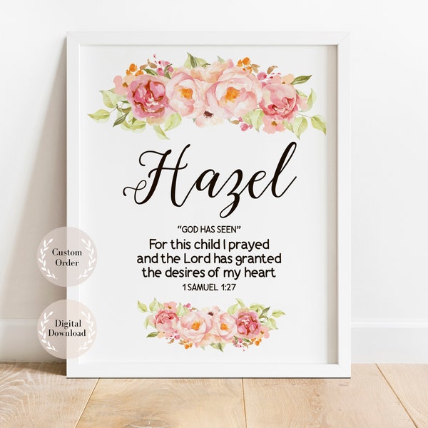 Biblical Name signification Christian Baby Girl Name Meaning with Bible Verse Custom Nursery Name Sign Download scripture Roses