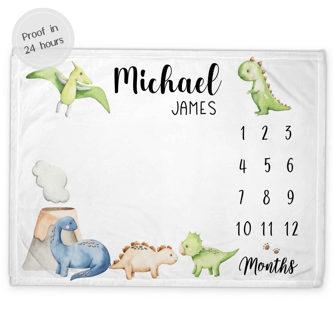 Dinosaurs Baby Age Blanket Milestone Blanket Girl or Boy Month to Month ...