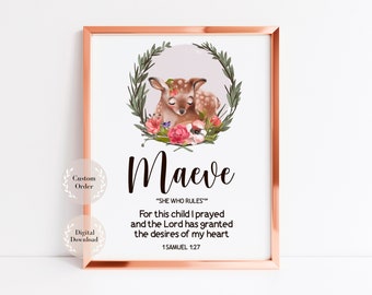 Name meaning art, Name meaning sign, Christian Name Meaning, Any Biblical Name art with Bible Verse, Woodland Enchanted Forest Theme Girl