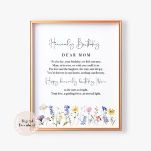 Alles Gute zum Geburtstag im Himmel, Herzlichen Glückwunsch zum Geburtstag im Himmel Gedicht, Geburtstag im Himmel, Mama Mama Gedenkvers, Wandkunst