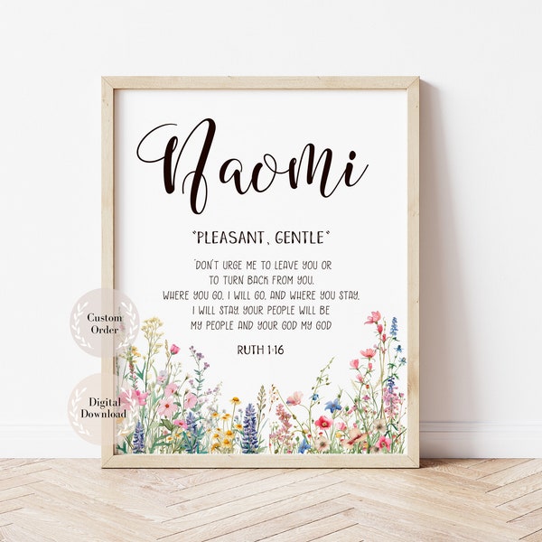 Name meaning Art, Biblical Name plaques, Custom Christian Name Meaning, Any Name Sign with Bible Verse, Wildflowers Nursery Sign