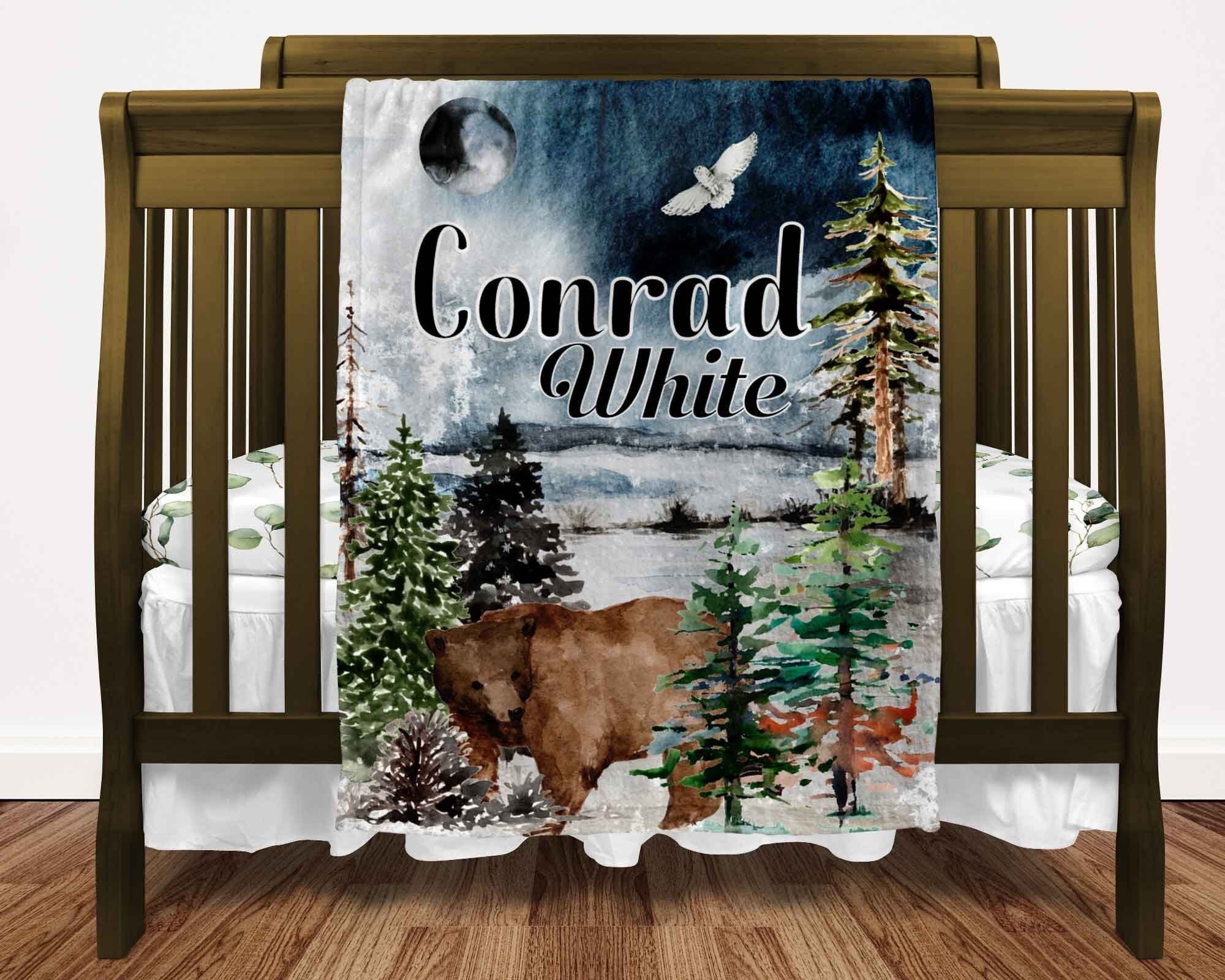 Custom Baby Boy Blanket Bear Forest Animal Receiving Woodland Etsy