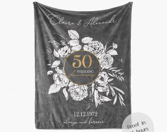 Gold anniversary gift 50th Wedding anniversary Blanket Personalized  Name Couples Blanket initials 50th years Married Celebration backdrop