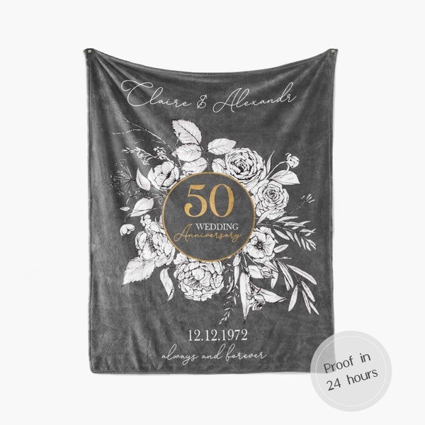 Gold anniversary gift 50th Wedding anniversary Blanket Personalized  Name Couples Blanket initials 50th years Married Celebration backdrop