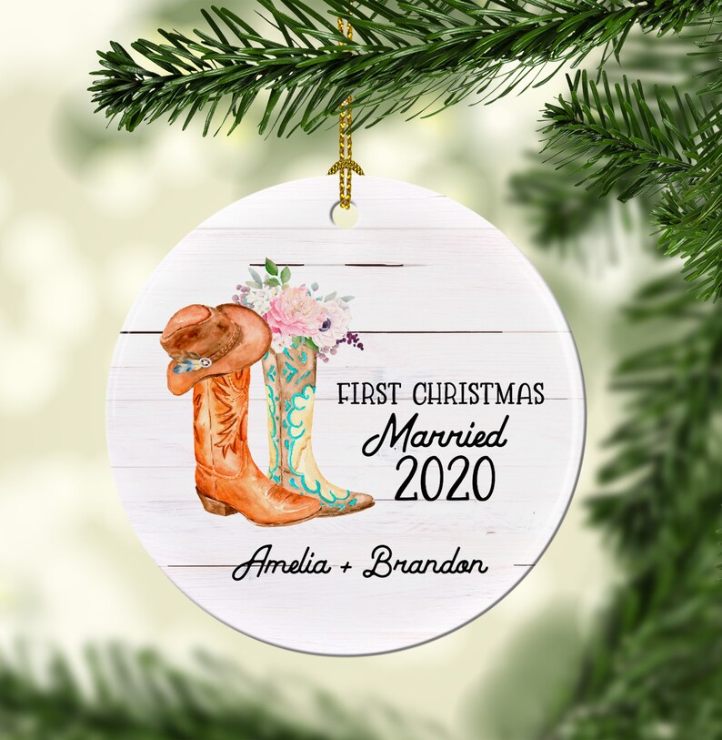 Western Wedding Gift Ornament Personalized First Christmas Etsy