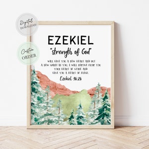 Nombre del bebé Significado del nombre bíblico personalizado Significado con el verso de la Biblia Signo de impresión Signo del nombre del cuarto de niños Ezequiel Escritura Regalo del bautismo
