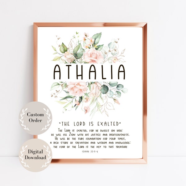 Biblical Name signification Christian Baby Girl Name Meaning with Bible Verse Custom Nursery Name Sign Download scripture Roses