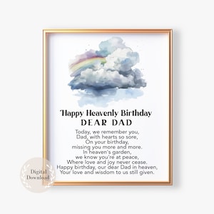 Alles Gute zum Geburtstag Papa, Himmlisches Geburtstagsgedicht, Alles Gute zum 1. Geburtstag in der Himmelskarte, Erinnerungsgedicht mit Regenbogen