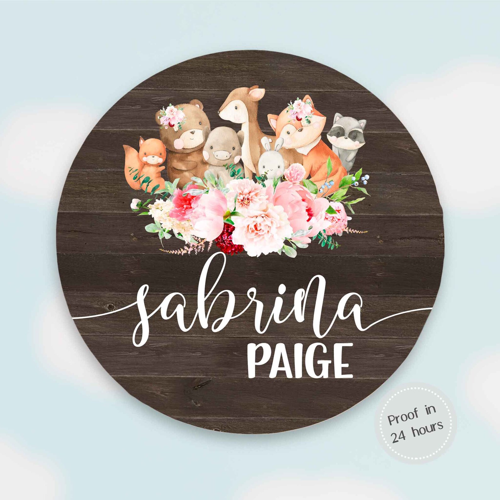Girl Name Announcement Sign Woodland Baby Name Announcement Etsy