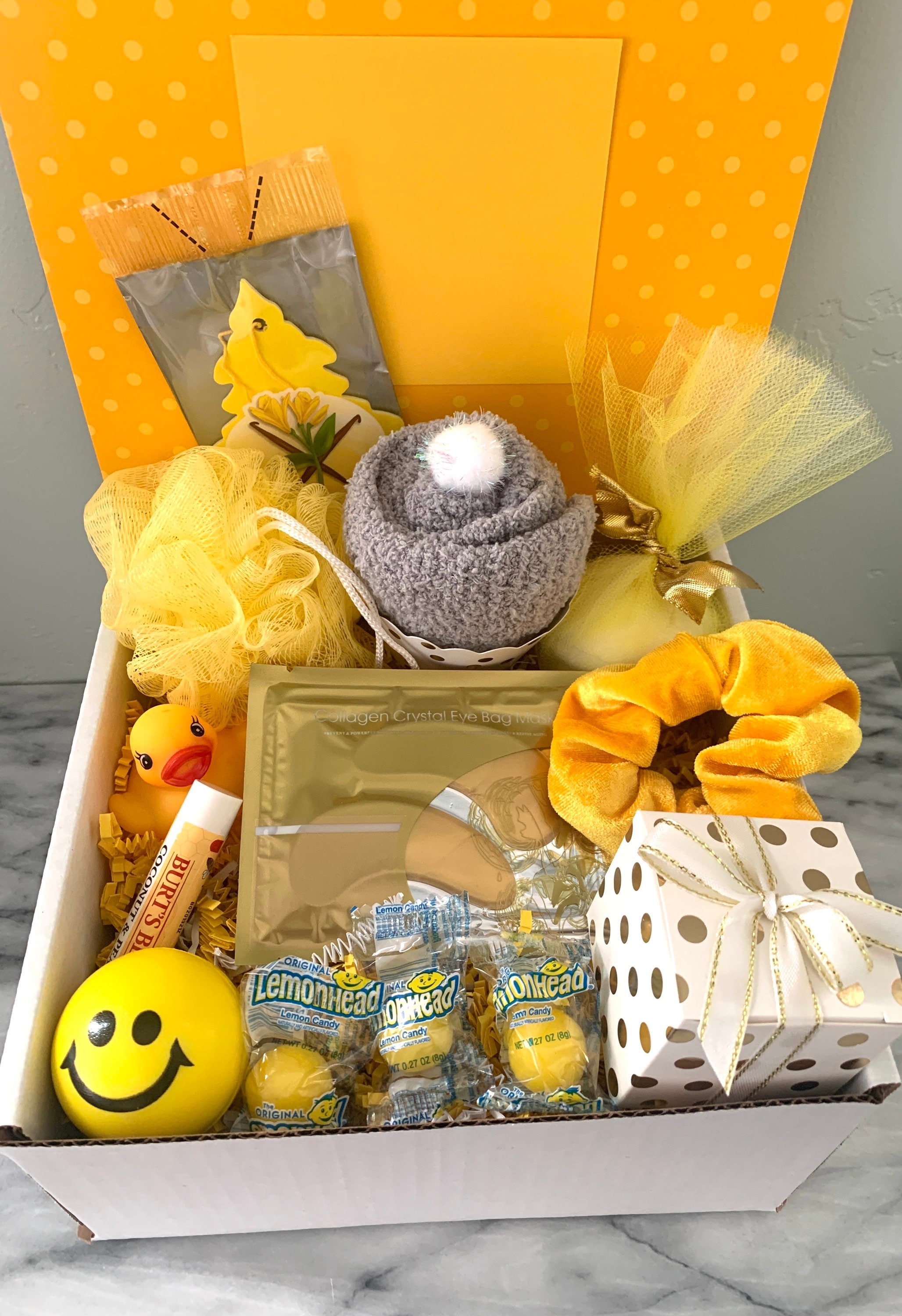 Sunshine Gift Box Ray of Sunshine Care Package Yellow Gift Box Thinking