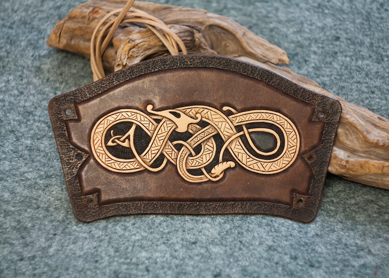 Nordic arm bracer Ouroboros bracelet for viking costume Elf armor Leather Bracer with jormungand Viking/'s serpent bracelet
