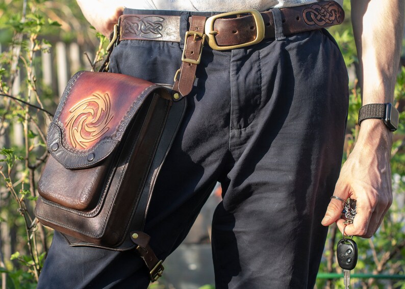 Leather Holster Bag for Men. Brown Waist Bag for Biker. Etsy