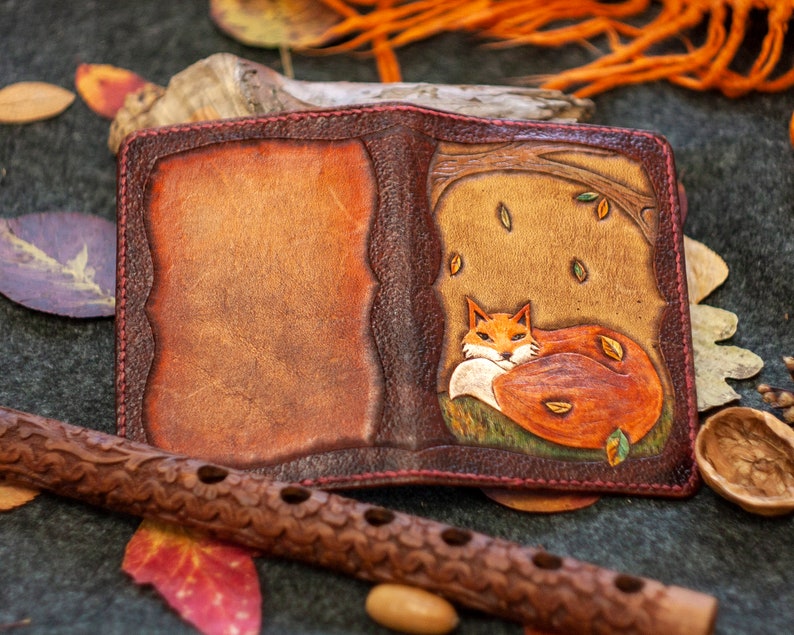 Leather passport holder with autumn fox orange passport with Etsy