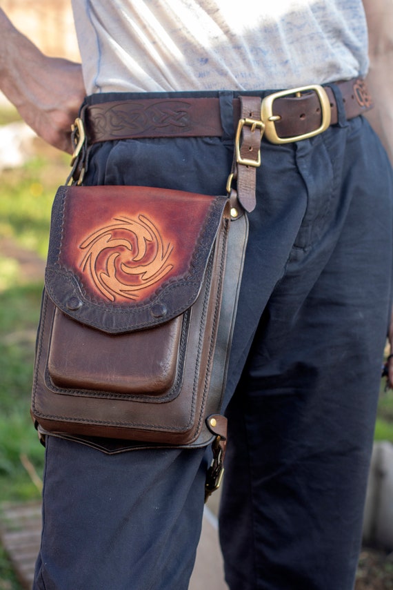 Leather Holster Bag for Men. Brown Waist Bag for Biker. Etsy