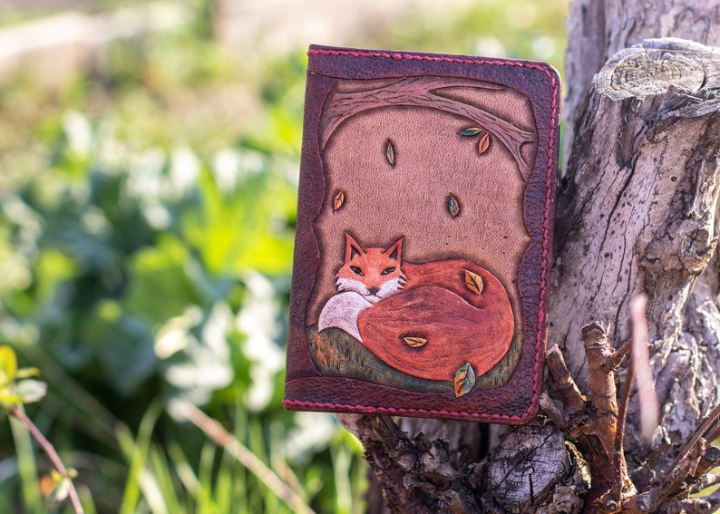 Leather passport holder with autumn fox orange passport with Etsy