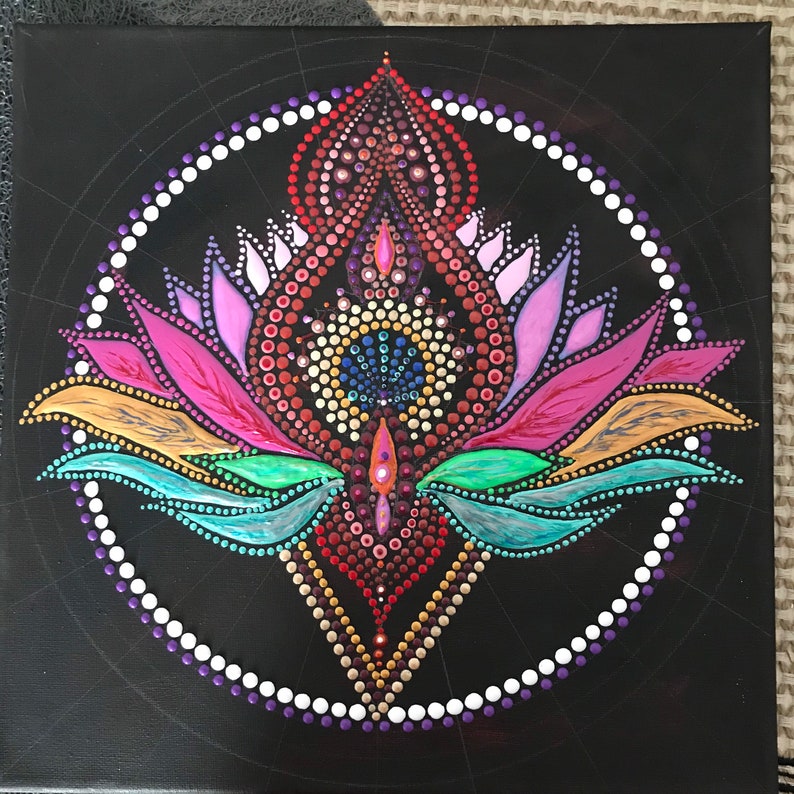Lotus DOT MANDALA Handpainted, Acryl on Canvas, 30x30cm - Etsy